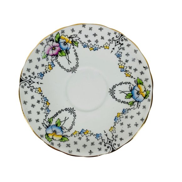 Vintage Clarence England Bone China Teacup Pansies Gold Trim Cup & Saucer RARE - Picture 9 of 12